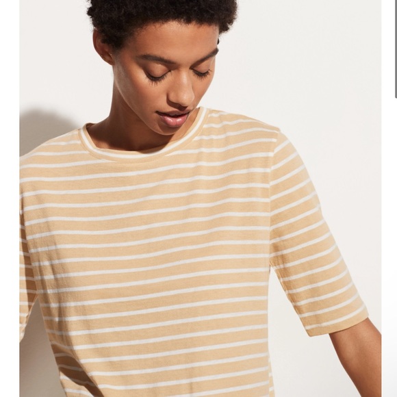 Vince | Striped Elbow Length Tee | Chamomile & White | XS - Picture 2 of 9